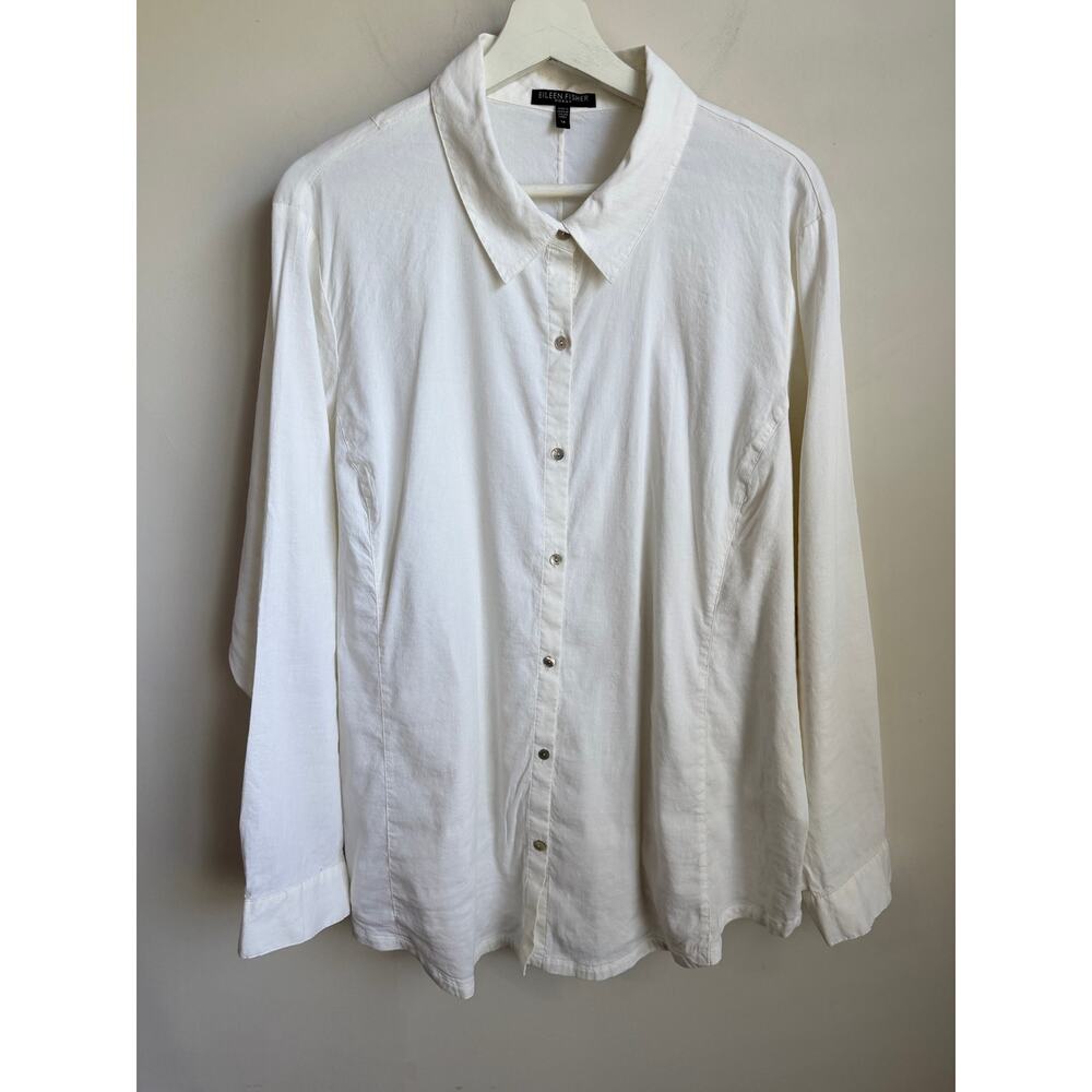 Eileen Fisher Linen Blend Long Sleeve Button-Up Shirt White Women's Plus Size 1X - Picture 2 of 8